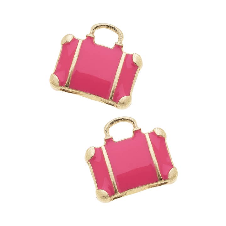 Business Class Emaille Koffer Oorbellen in Fuchsia voor wholesale door Canvas Style
