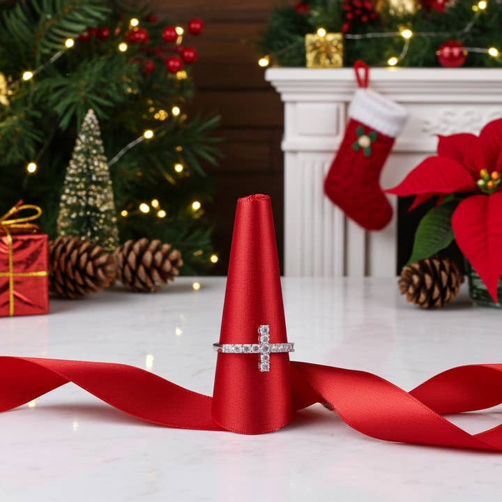 Bague Femme Taille 8 Croix en Argent Sterling 925 Blanc avec Zircon Cubique 1,50ct de King Of Bling pour la vente par KING OF BLINGS