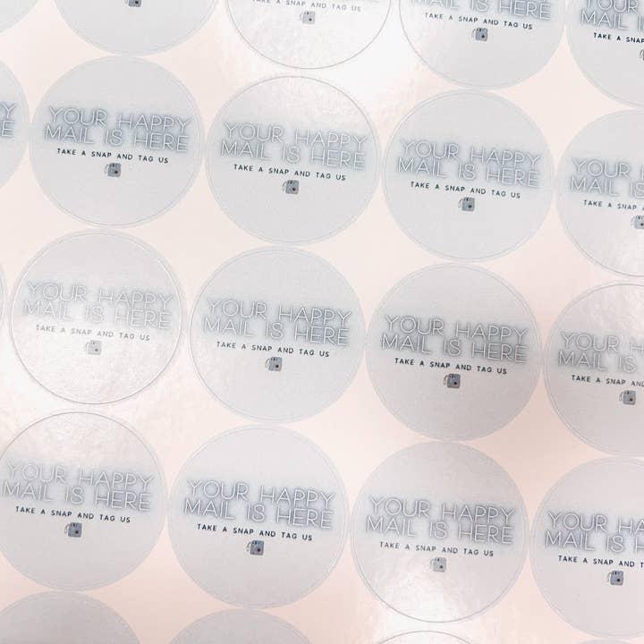 Feuille d'autocollants d'emballage Blue Happy Mail pour la vente par The Small Business Handbook