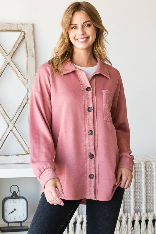 HEIMISH - Wholesale Shirt Jacket/Shacket - Women's - EJ6706-14 BASIC COLLAR SOLID BUTTON SHACKET WITH POCKET16