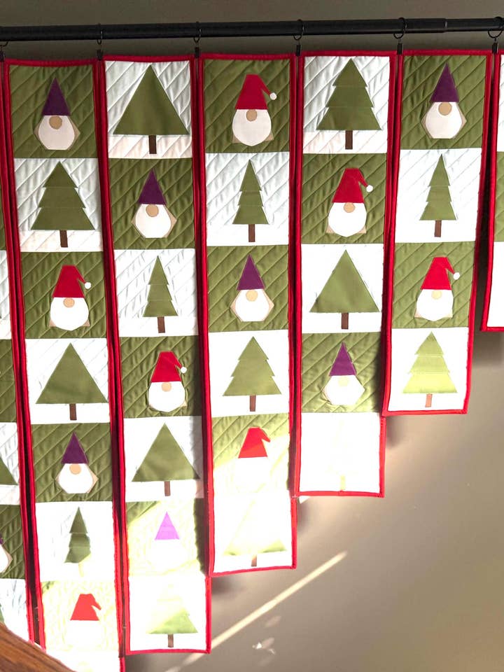 Christmas Staircase Wall Hanging, Gnomes & Trees for wholesale by HBL Designs/Handwoven By Leah