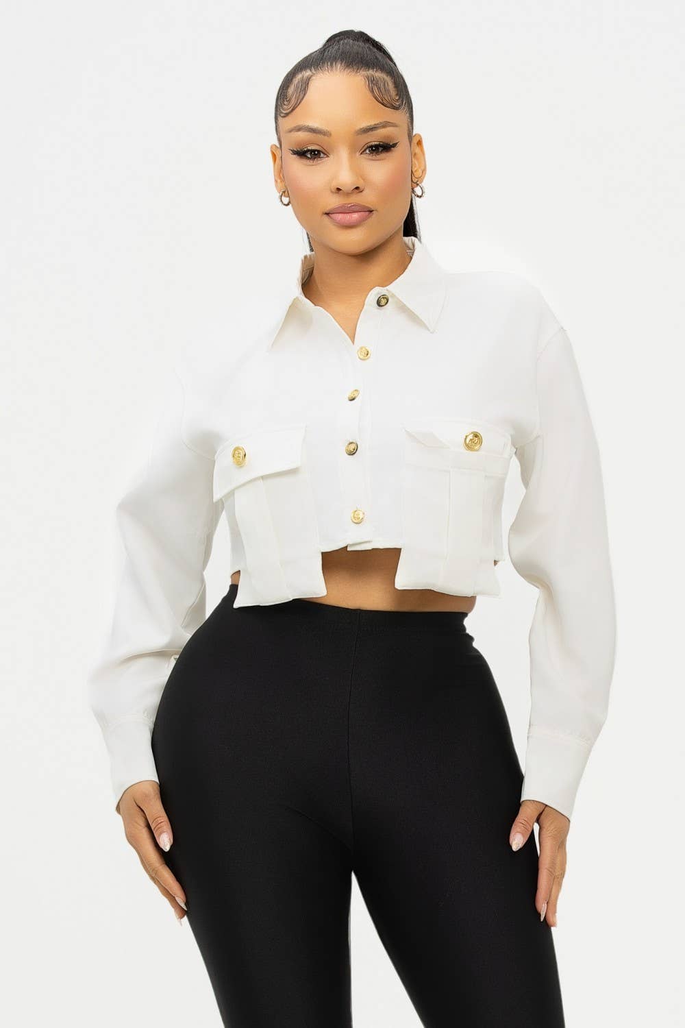 J2 FASHION – wholesale Buttoned-down shirt – Women's – Button Front Cropped Shirt5