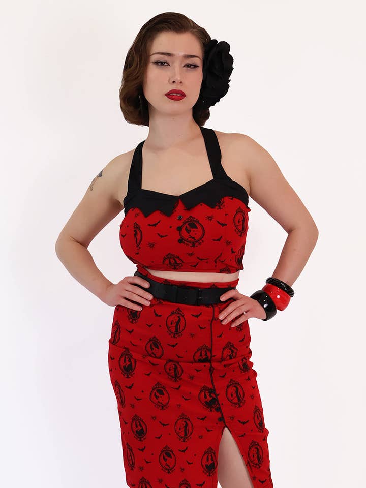Black & Red Scream Queen Bodice Top for wholesale by BONSAI KITTEN