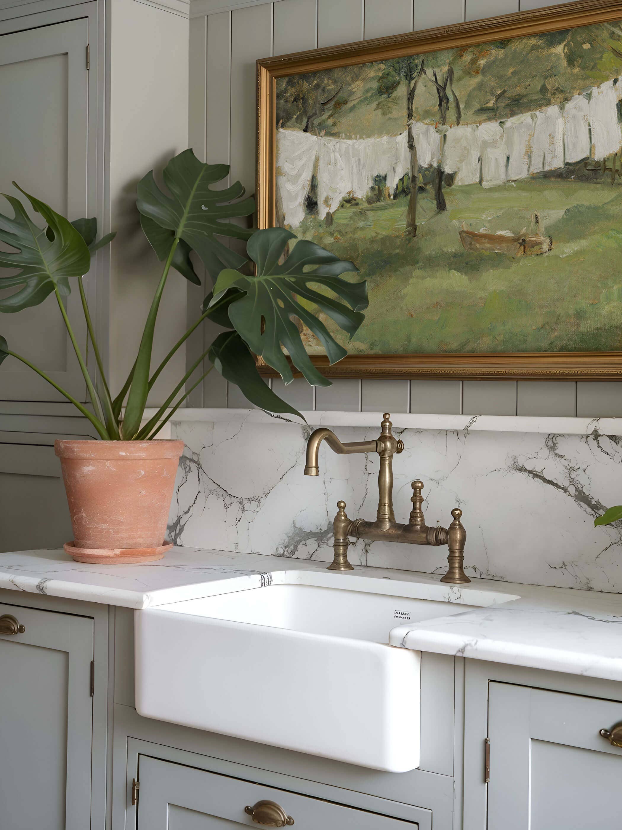 Modern Antique Prints - Wholesale Kunstprint - Waslijn in de tuin – vintage landschapafdruk1