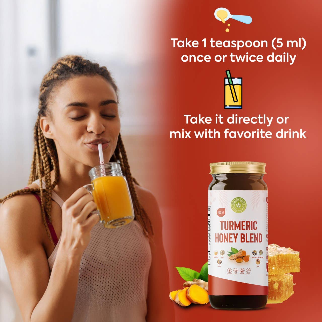 Yunani Herbs & essential Oils - Venta al por mayor Miel - Mezcla de miel y cúrcuma 480 ml3