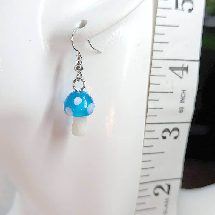 Stylish Jewelry Supply - Wholesale Dangle Earrings - Lampwork Glass Blue Mushroom Silver Earrings1