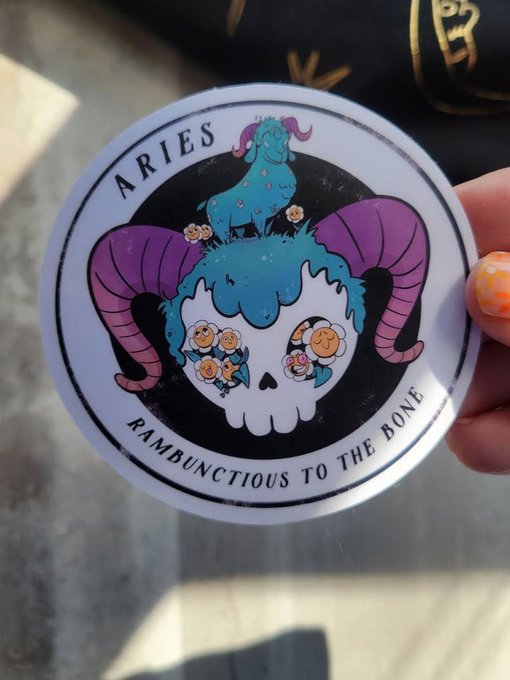 Witchy Aries Skull Zodiac Sticker for wholesale by by Sarah Simpson