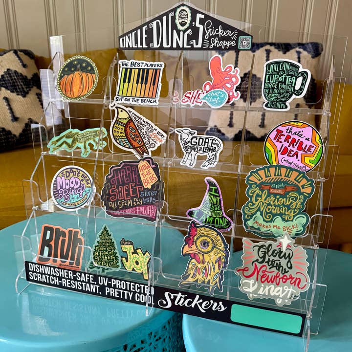 Large Acrylic Uncle Dunc's Sticker Display (Copy) for wholesale by Uncle Dunc's Sticker Shoppe
