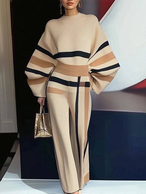 KHAKI Loose Wide Leg Striped Casual Pants Bottoms Trousers for wholesale on Faire0