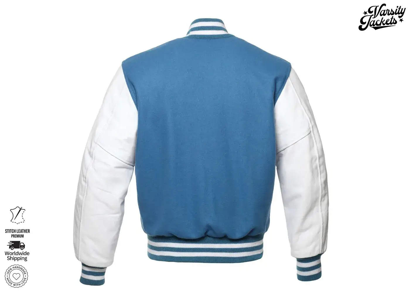 Varsity Craft - Wholesale Varsity/Baseball Jacket - Women's - Columbia Blue Wool & White Leather Sleeves Letterman Jackets1
