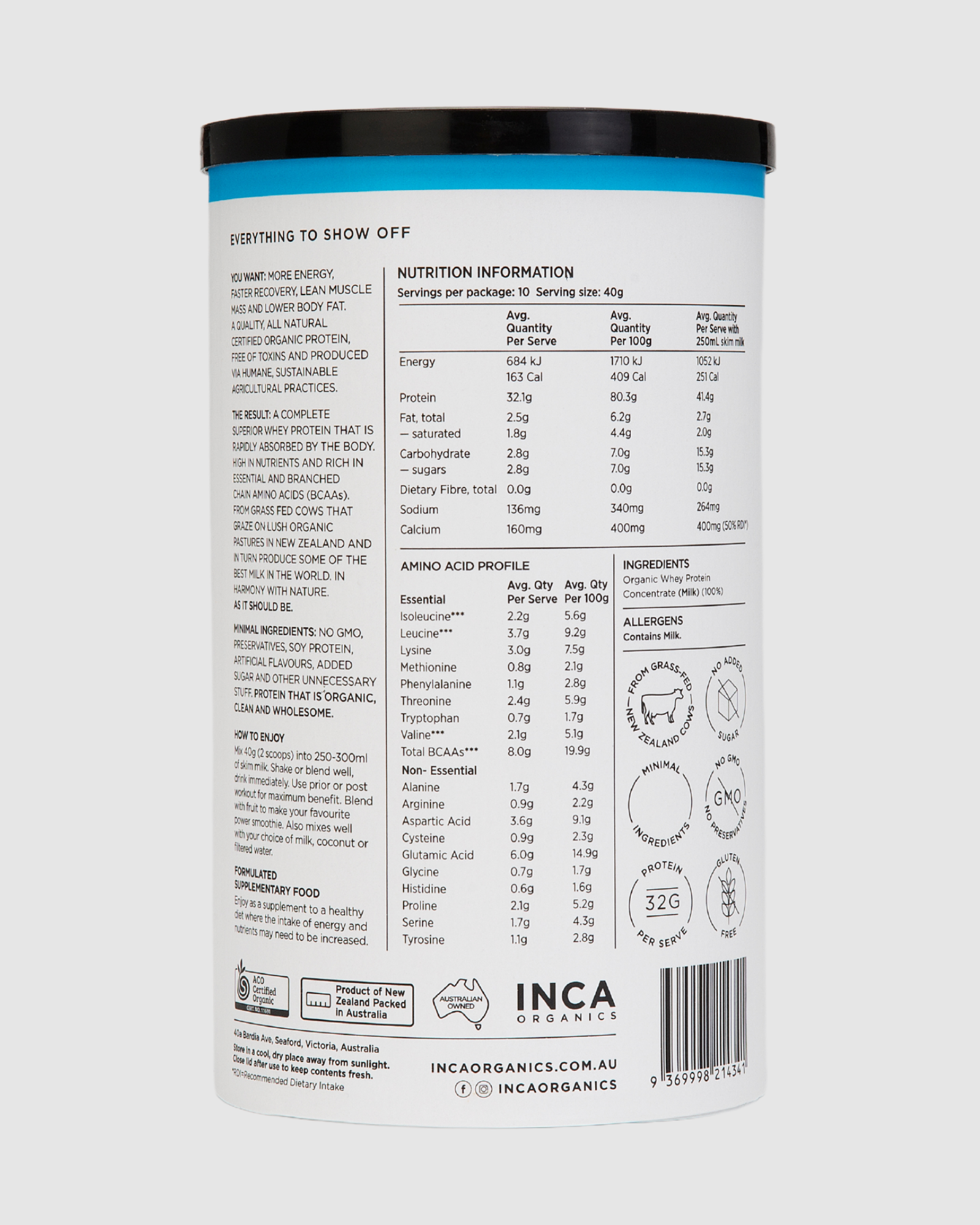 INCA Organics – Engroshandel Protein-/superfoodpulver – Økologisk valleproteinpulver - Naturligt (ikke-aromatiseret) 400g2