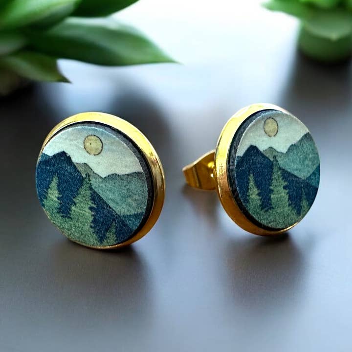 Nature Wood Stud Earrings – Forest Valley Gift Jewelry for wholesale by Vintage Adventures