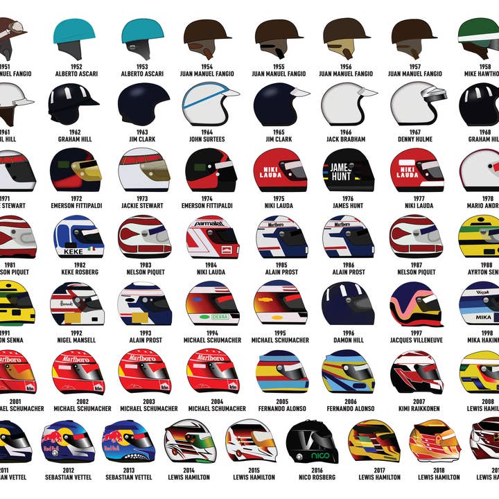 Impresión A3 de Cascos de Pilotos de Gran Premio para venta al por mayor de Coach House Partners