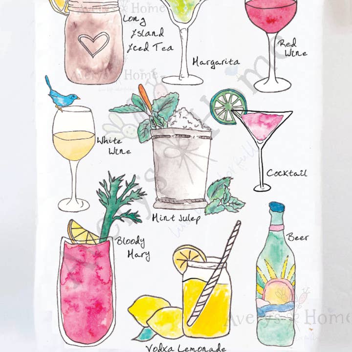 Favorite Alcohol Cocktails Wine Funny Tea Towel for wholesale by Avery's Home
