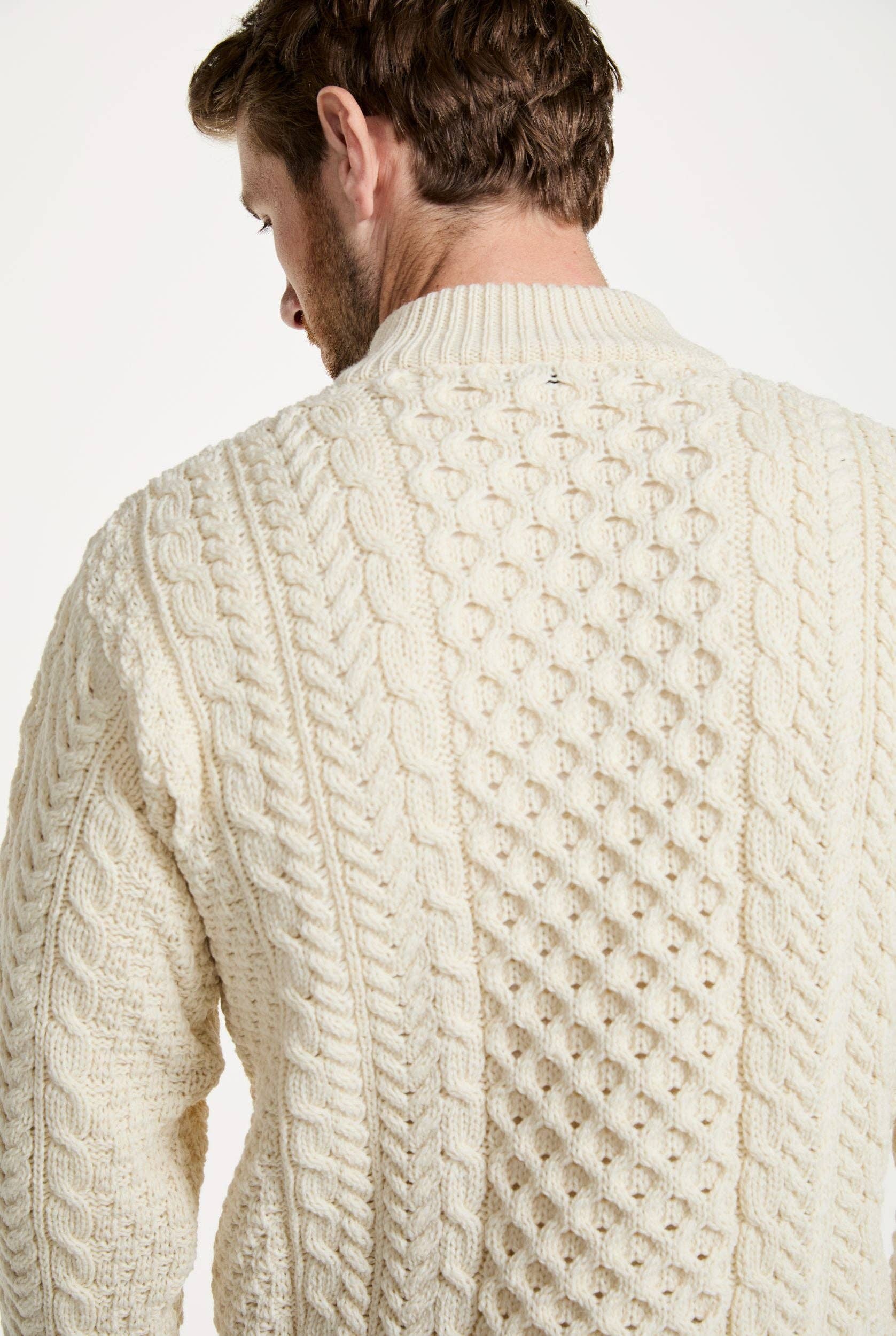 Aran Woollen Mills - Venta al por mayor Jersey de punto - Hombre - Jersey Ballycroy de hombre de merino Aran con media cremallera - Crema4