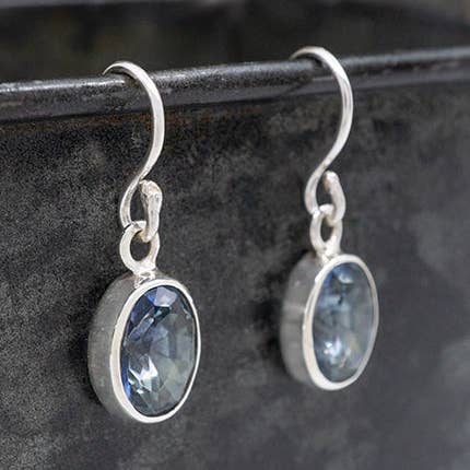 Oval Crystal Earring on Hook, Light Blue for wholesale by Corazón Sterling