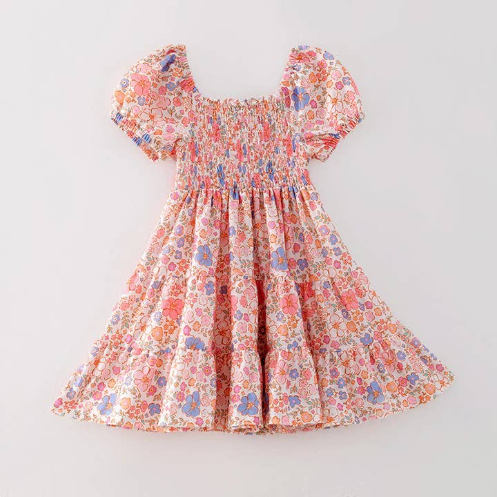 Auraquise - Wholesale Dress - Kids - Girls Summer Easter Floral Print Smocked Dress