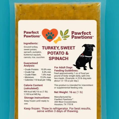 Turkey, Sweet Potato & Spinach 16oz for wholesale by Pawfect Pawtions
