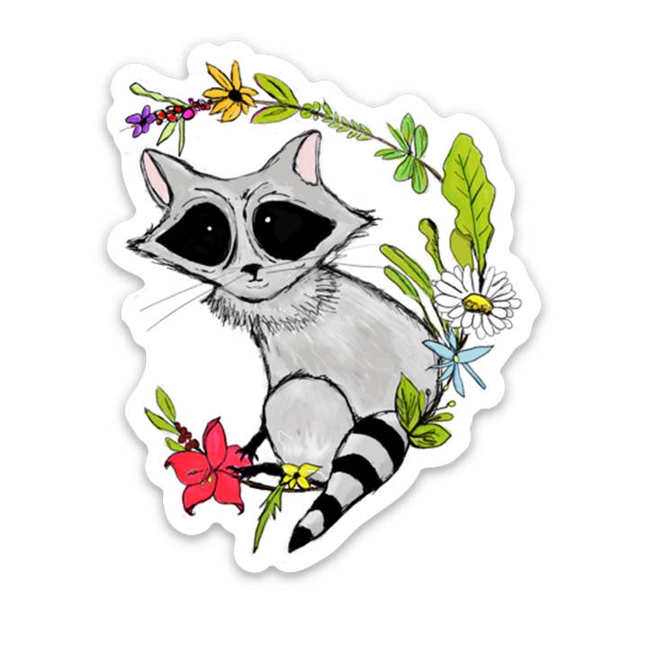 Beatrice Raccoon Vinyl Sticker for wholesale by More ART | More Heart