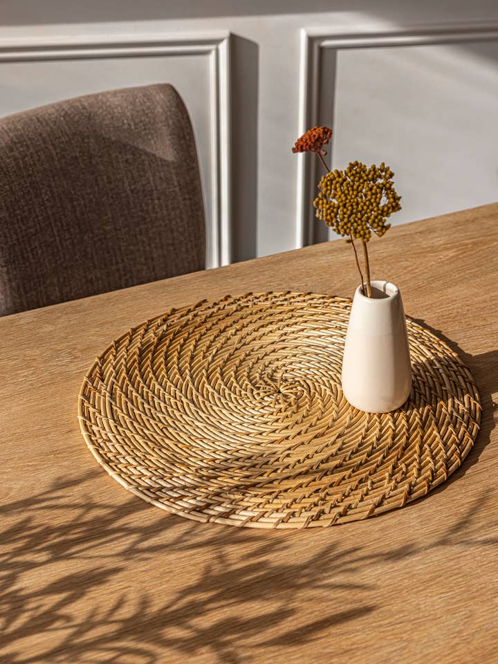 Natural Rattan Round Placemats – Set of 2 for wholesale by over&back