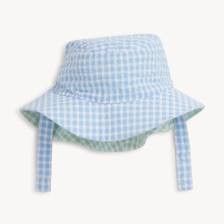 Colorblock wolkenblauwe vichy-buckethoed voor wholesale door Magnetic Me