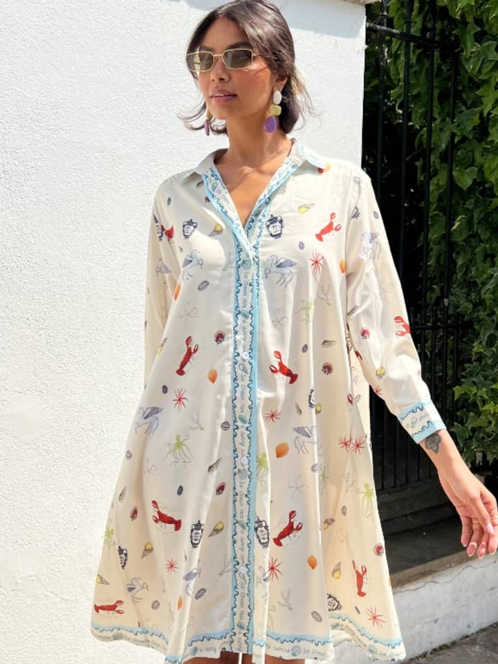 Seaworld artwork print Stain Oversized shirt dress for wholesale by CY FASHION. LONDON