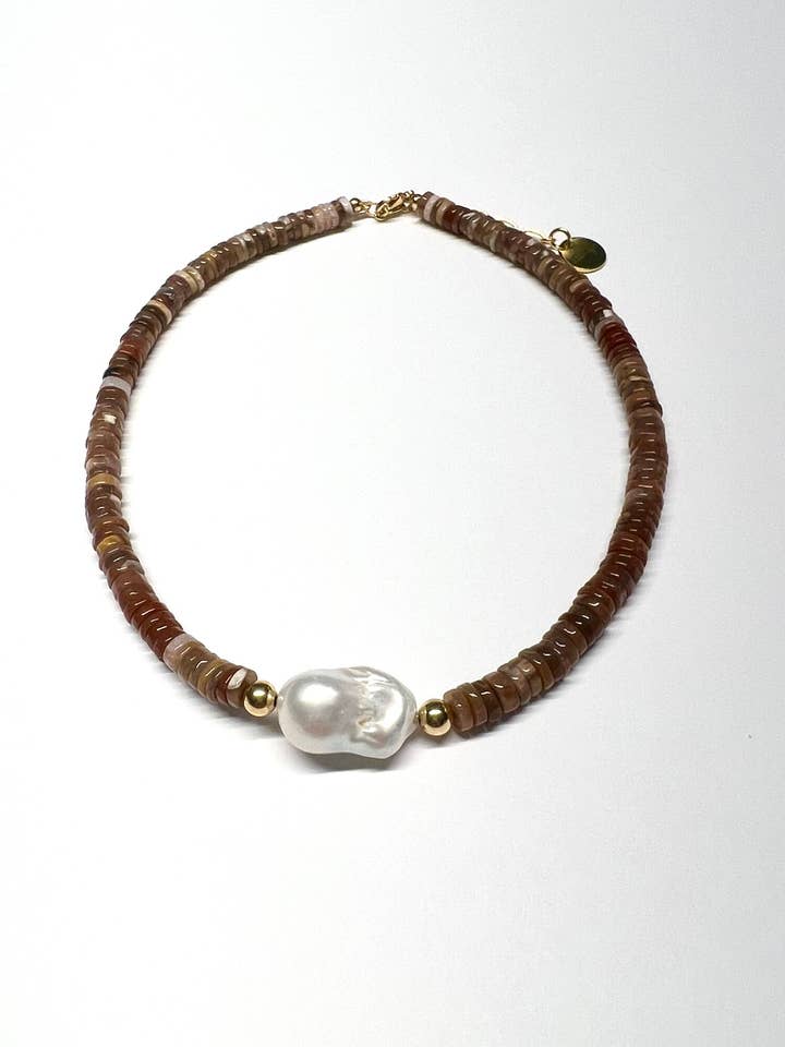 Brown Agate with Baroque Pearl Necklace in 14k Gold filled! for wholesale by Diana Wingert Jewelry
