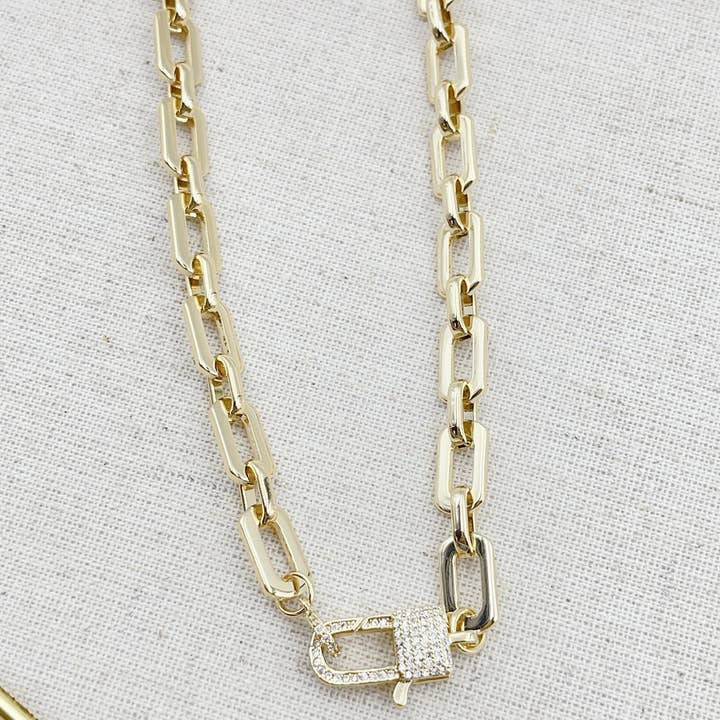 Pave Lock Chain L12 for wholesale by Treasure Jewels Inc.