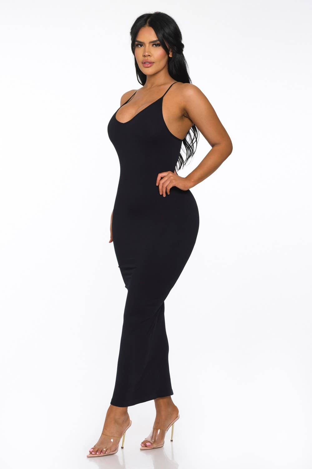 Lime All the Time – Großhandel Kleid – Damen – Bodycon-Maxikleid mit gerippten Spaghettiträgern0