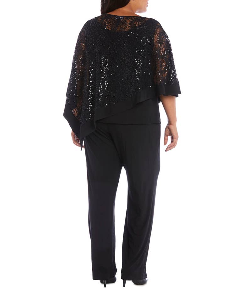 BLACK RM Richards Sequined Lace Poncho 2-Piece Pants Set for wholesale on Faire1