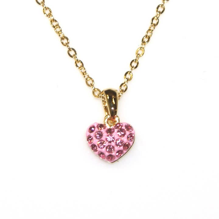 Collar con pequeños diamantes en forma de corazón - GGNL213 DORADO/ROSA CLARO para venta al por mayor de Goody Gumdrops