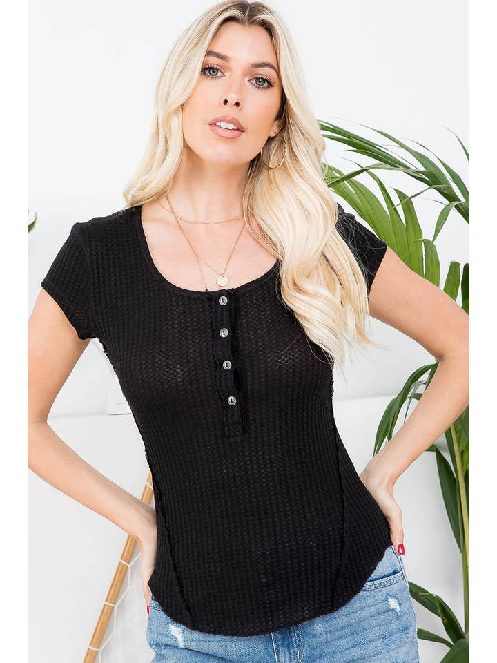 Sweet Lovely by Jen - Wholesale Knit Top - Women's - SW307 HENRY BUTTON S/S TOP23