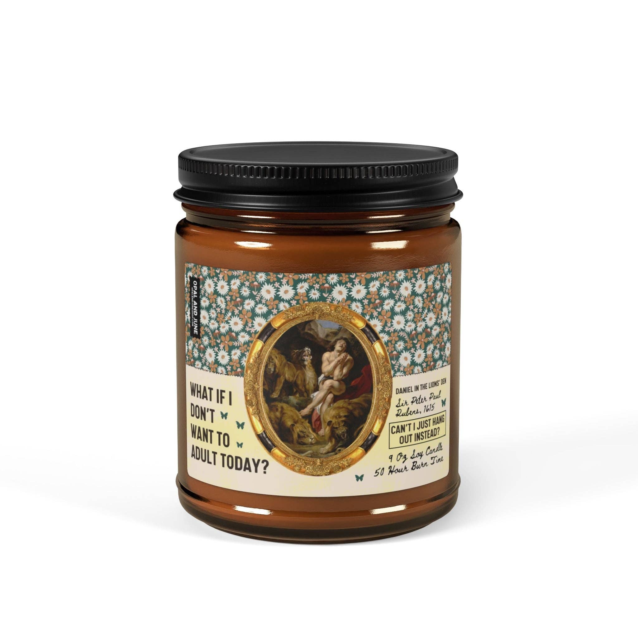 Amber Art History Candle: Daniel in the Lions' Den by Rubens for wholesale on Faire0