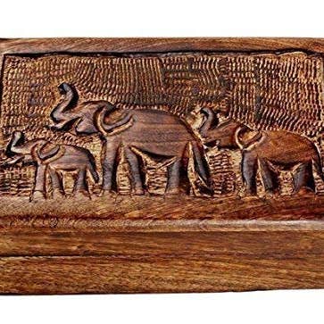 Black Friday Christmas Gifts Store Indya Country Style Wooden Jewelry Trinket Keepsake Storage Box Organizer Multipurpose with Hand Carved Elephant Design for wholesale by Ergodebrands