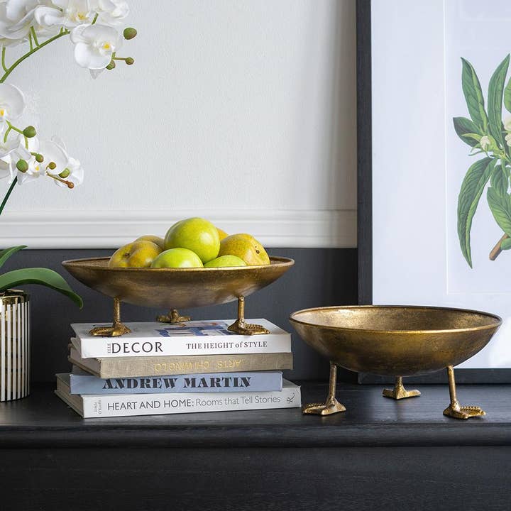 A&B Home Group Inc. - Wholesale Decorative Tray - S/2 D12x3" Gold Iron Accent Trays with Duck Feet1