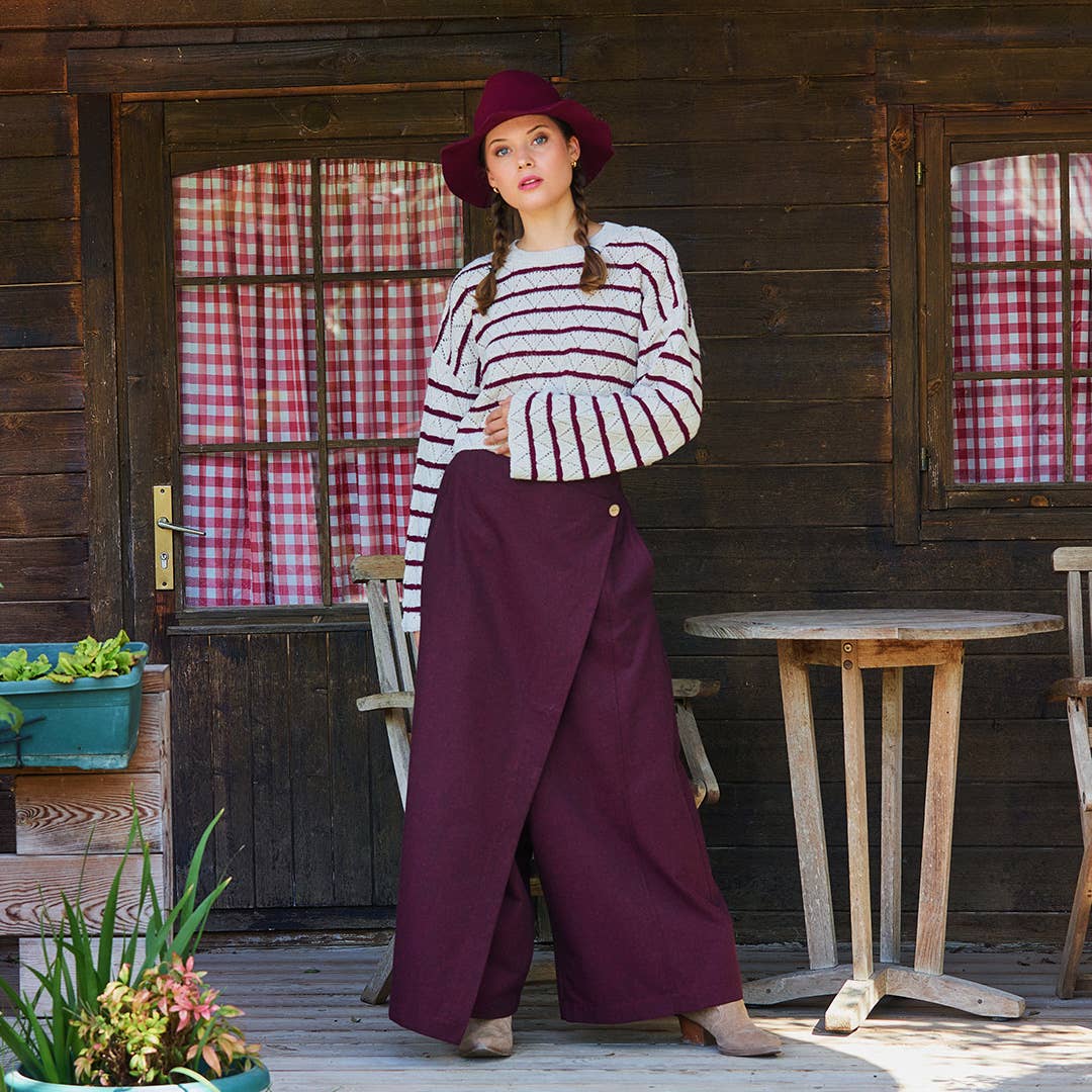 Los Banditos - Wholesale Pants - Women's - Wrapped Asymmetric Cut Button Detailed Red Bohemian Trousers2