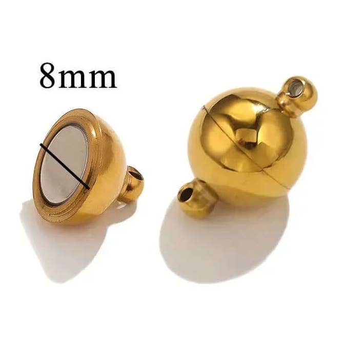 Fecho Magnético - 8mm - Ouro Inoxidável & Aço Inoxidável - Por Peça por atacado de Continental Beads