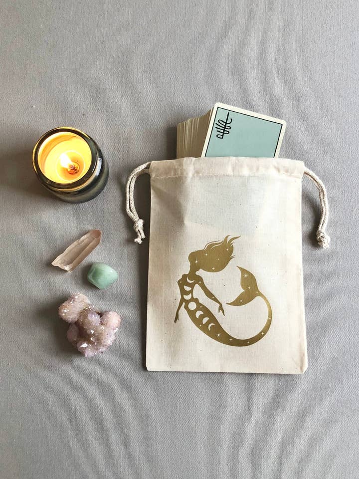 Bolsa de cordão Cosmic Mermaid para cartas de tarô e cristal por atacado de Wishcraft Goods