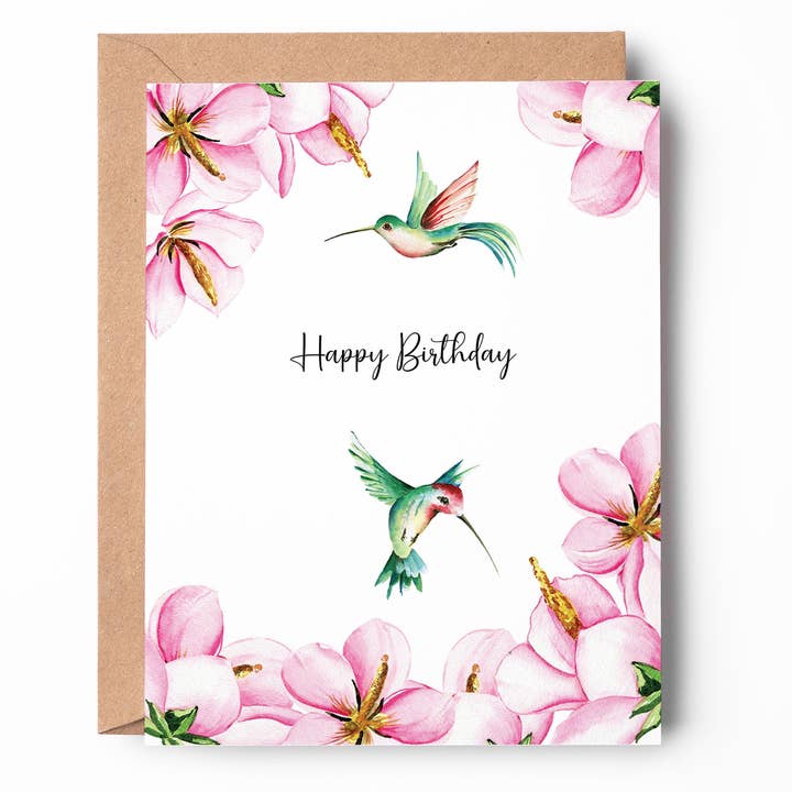 Oakwind Hollow - Wholesale Birthday Card - Hummingbird Birthday Card BD06 Nature Garden Flowers