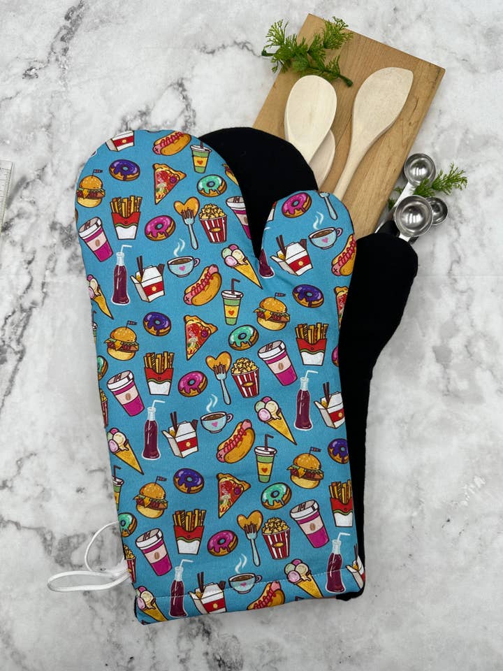 Oven Mitts Junk Food. One PAIR of oven mitts. for wholesale by MS Creations