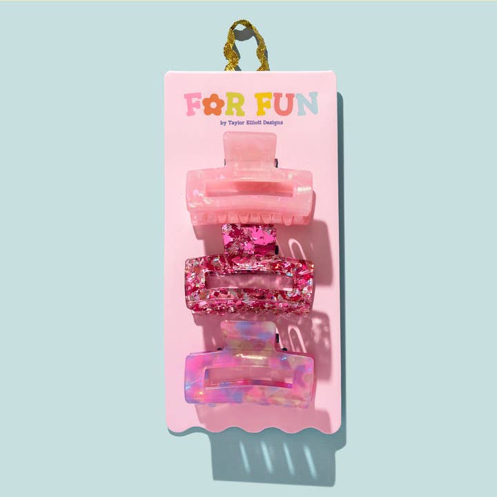 For Fun - Pink Confetti Claw Clip Trio - Min. 4 (CC-12) for wholesale by Taylor Elliott Designs