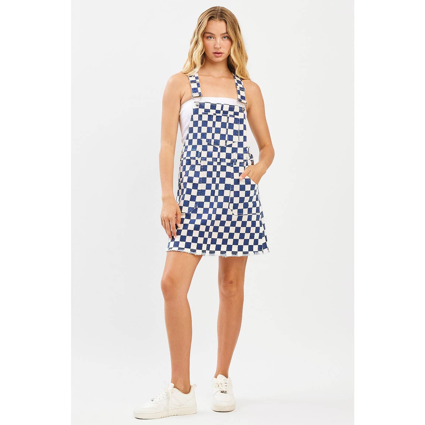 mittoshop - Wholesale Dress - Women's - GAME DAY CHECKERED BIB OVERALL MINI DRESS4