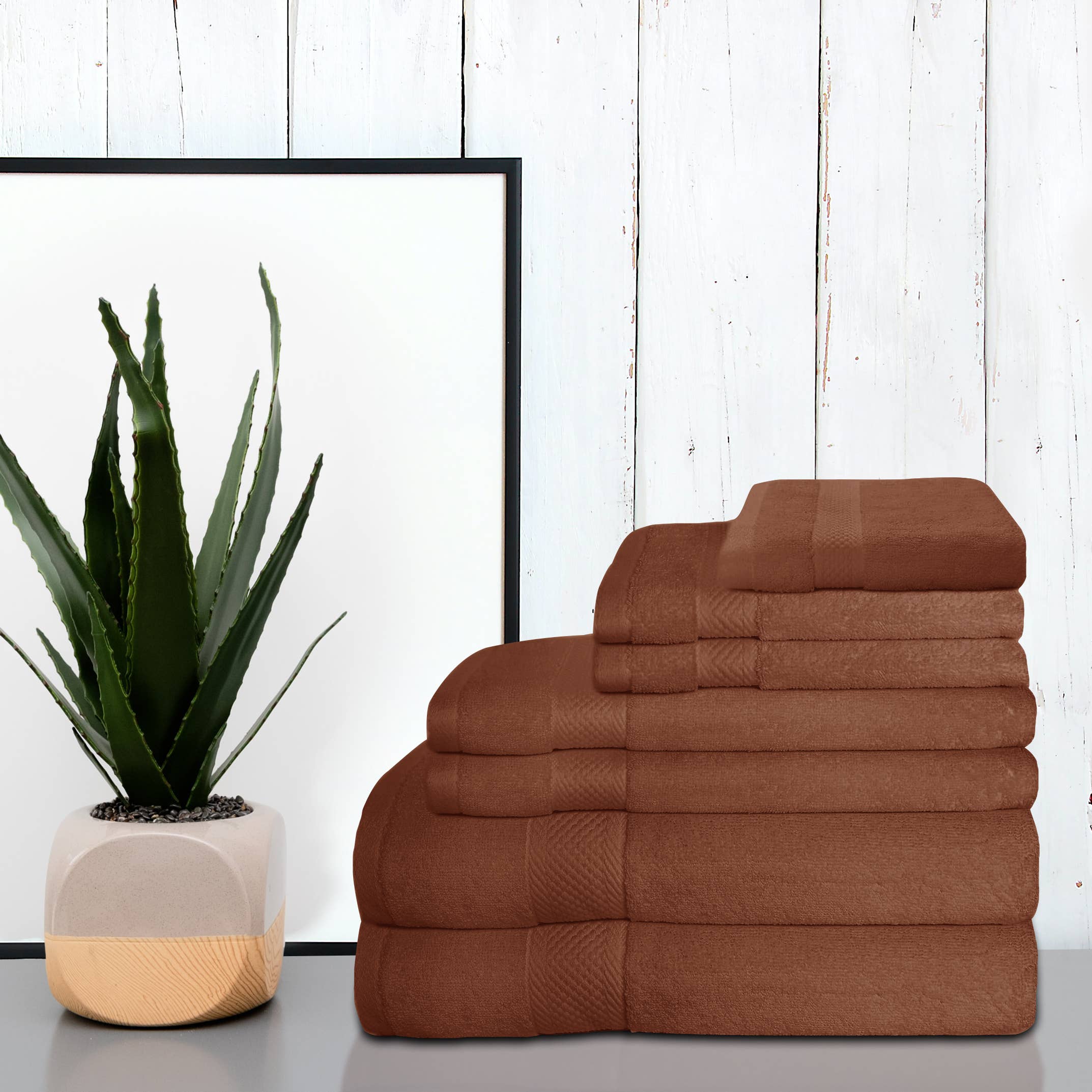 Cozablu Home - Wholesale Towel Set - 7 Pack Towel Set 100% Cotton 700 GSM Luxurious Brown1