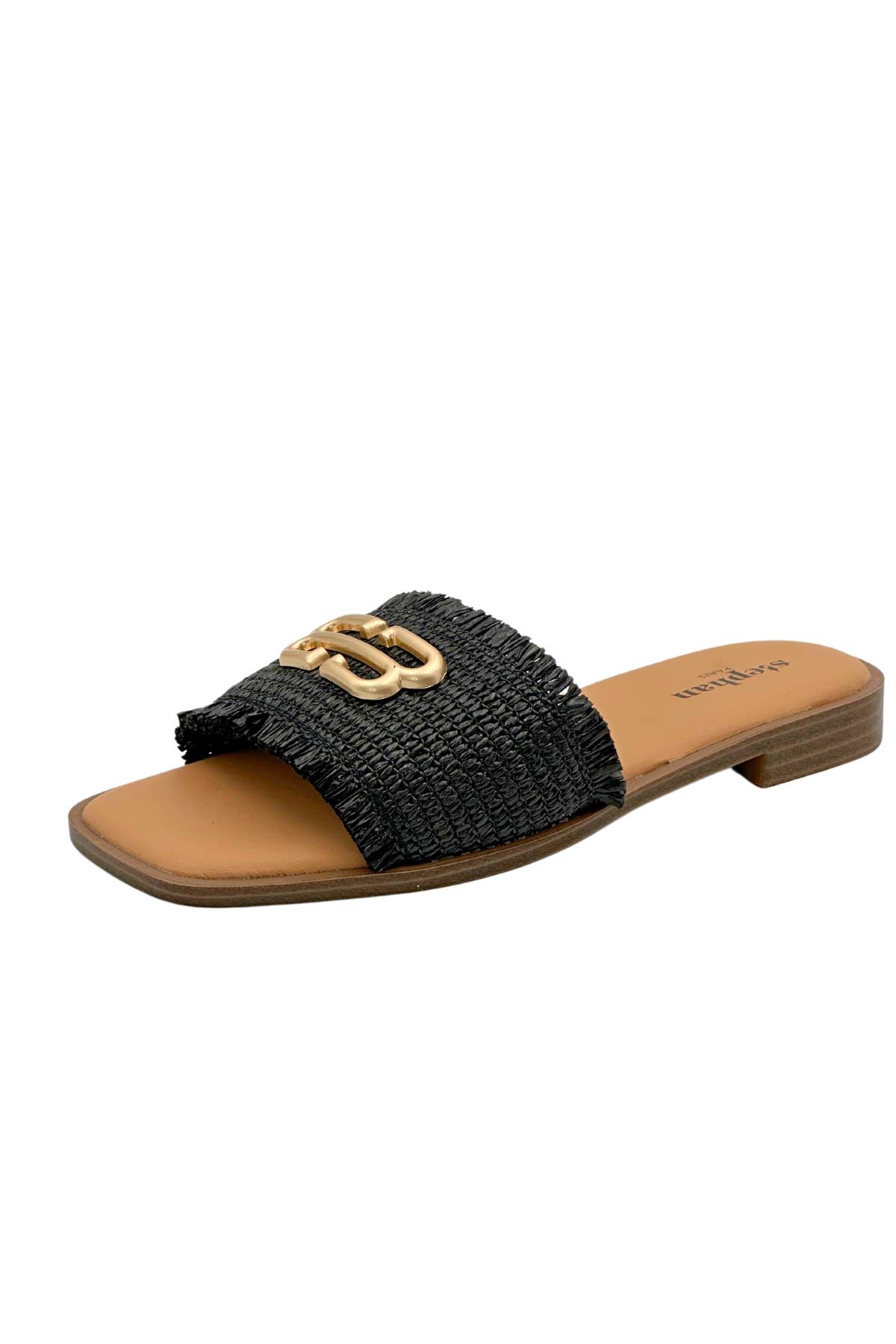 Stephan Paris – Großhandel Sandalen – Damen – Raffia-Mules TH-9 in natürlichen Farben mit Metallakzent2