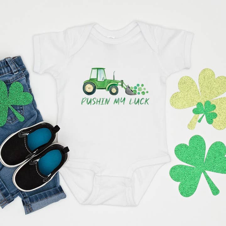 Pushin My Luck | Baby Graphic Short Sleeve Onesie for wholesale by The Juniper Shop Wholesale