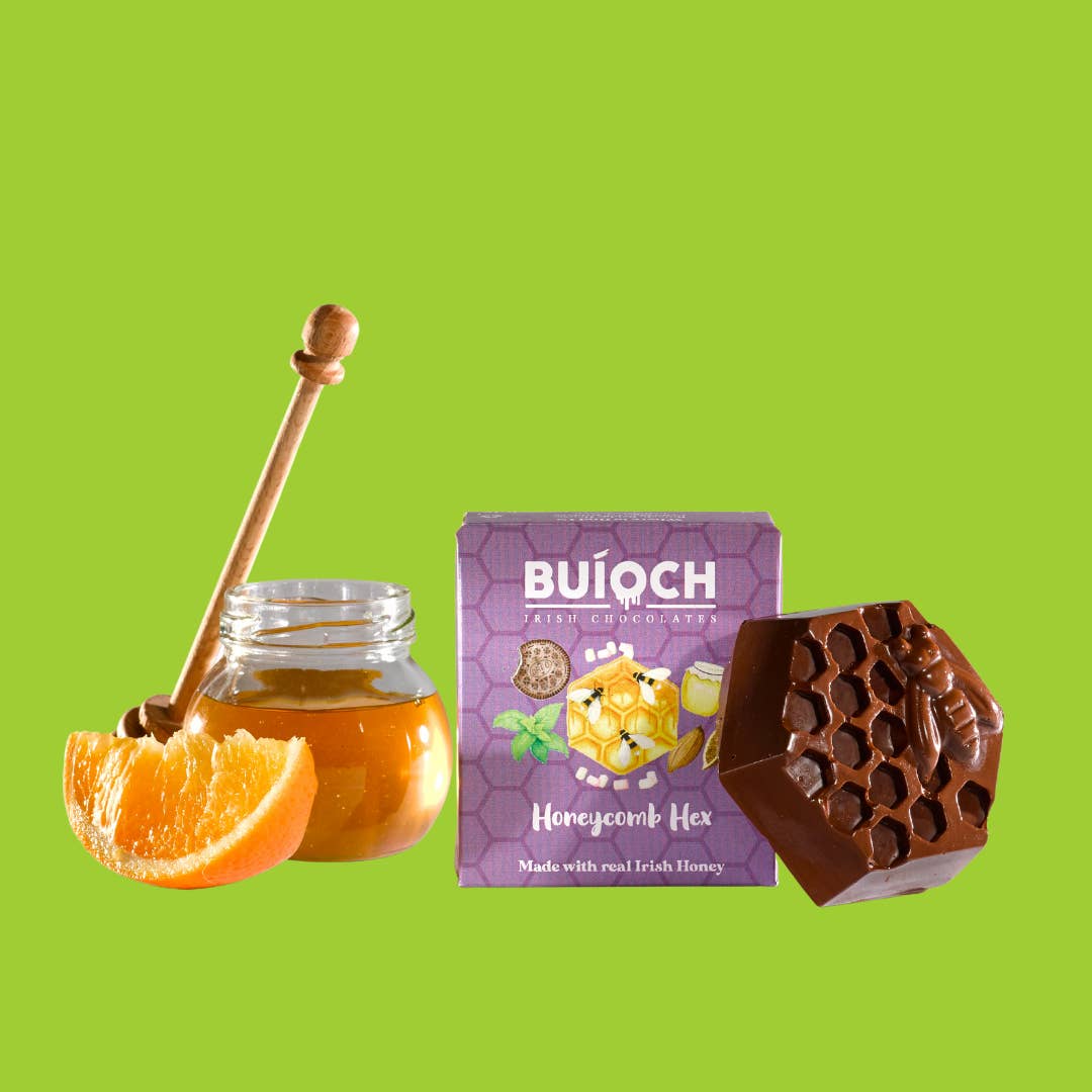 BuÃoch Irish Chocolates - Wholesale Chocolate - Orange Honeycomb Hex - Dark Chocolate