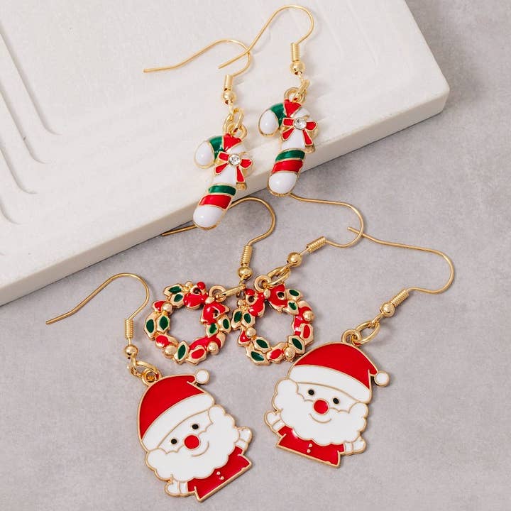 Set di Orecchini Pendenti Natalizi in Smalto Misto 3 Pezzi per la vendita all'ingrosso da parte di Fame Accessories