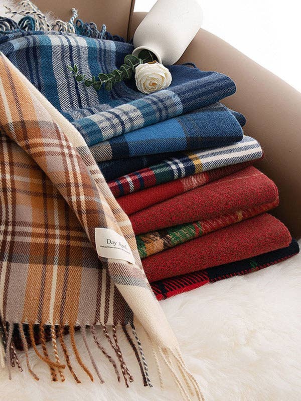 Ekartini - Wholesale Scarf - Women's - Keep Warm Plaid Tasseled Shawl&Scarf3