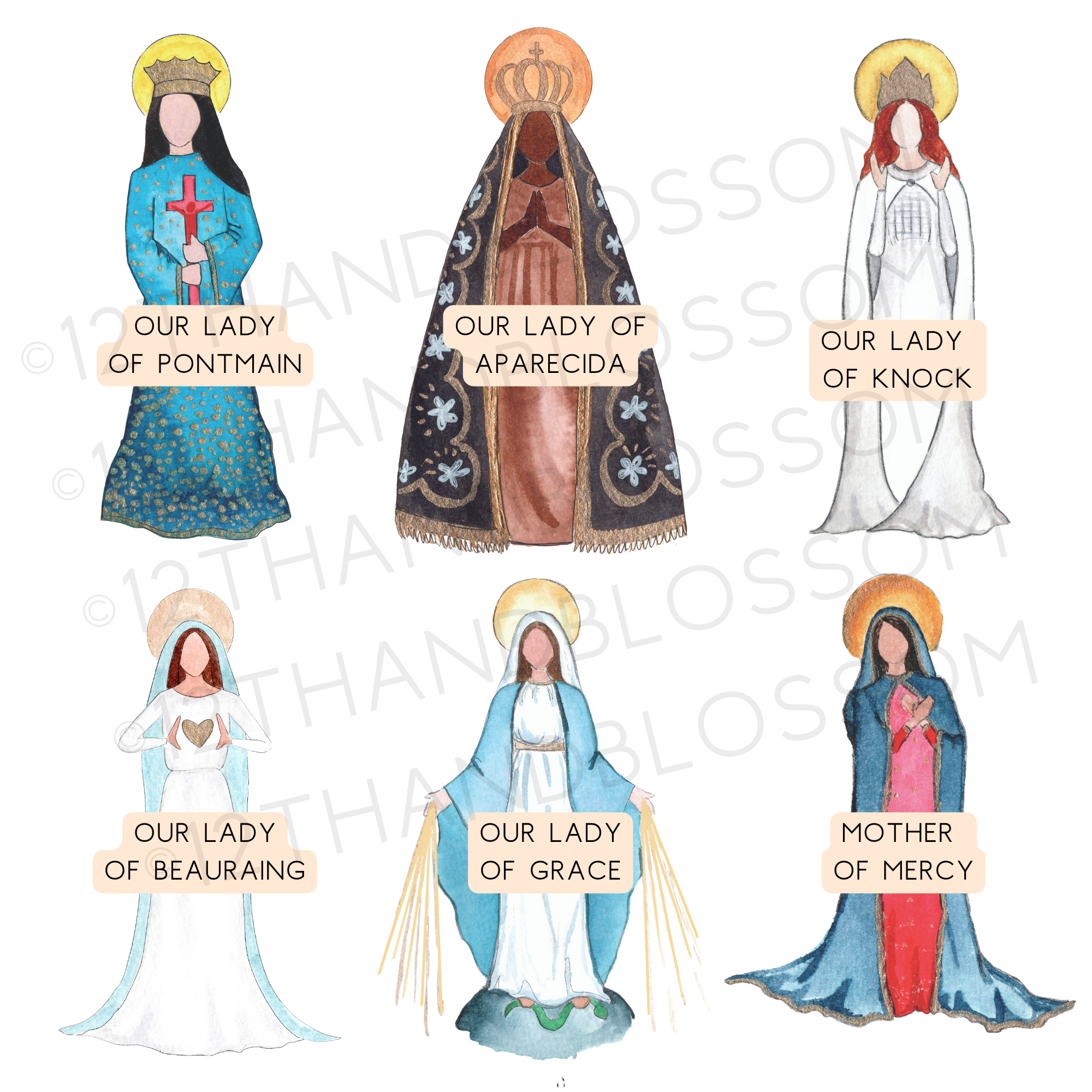 12th and Blossom - Vendita all'ingrosso Stampa artistica - Titoli personalizzati del ritratto di Maria (Scegli 3, 4 o 5 titoli)6