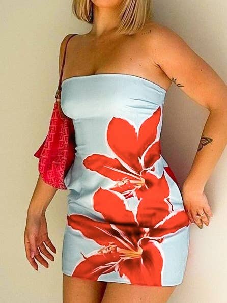 HIDDENBRAND - Wholesale Dress - Women's - Visual Hibiscus Floral Bandeau sleeveless mini tube dress